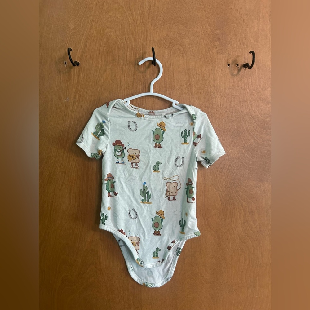 Angel Dear avocado toastWestern Print Bodysuit - Cream and Green